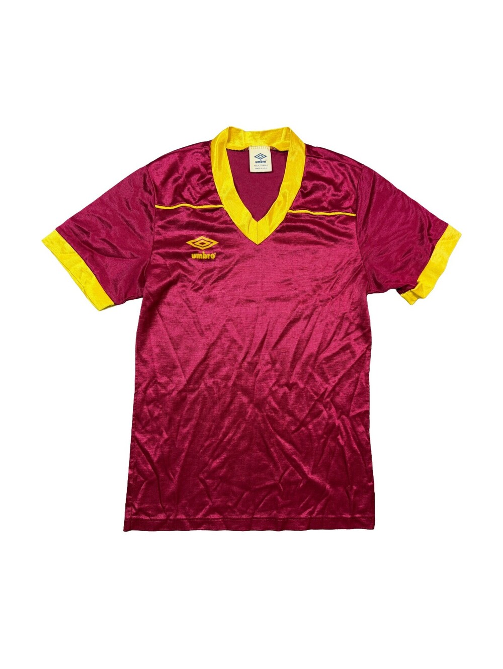 Vintage 90s Umbro Soccer Jersey Mens S Maroon Yellow USA Made Football Shirt